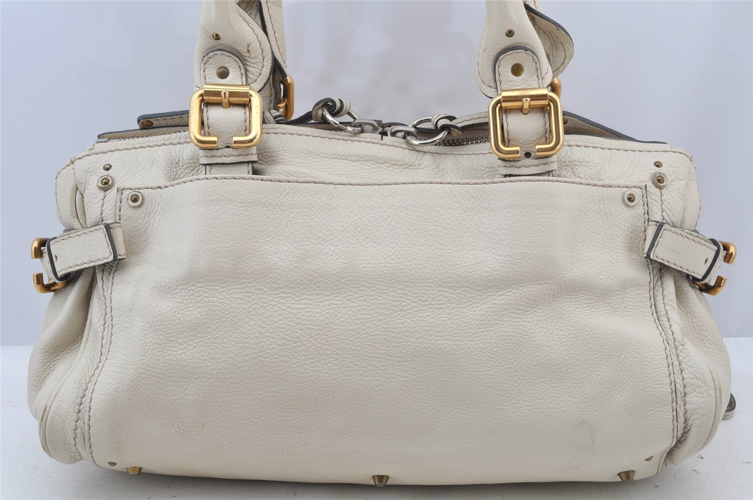 Authentic Chloe Vintage Paddington Leather Shoulder Hand Bag White 8349I