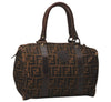 Authentic FENDI Zucca Hand Boston Bag Purse Canvas Leather Brown 8349J