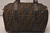 Authentic FENDI Zucca Hand Boston Bag Purse Canvas Leather Brown 8349J