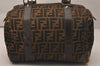 Authentic FENDI Zucca Hand Boston Bag Purse Canvas Leather Brown 8349J