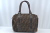 Authentic FENDI Zucca Hand Boston Bag Canvas Leather Brown 8349J