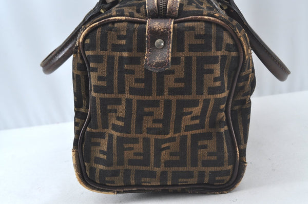 Authentic FENDI Zucca Hand Boston Bag Canvas Leather Brown 8349J