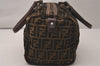 Authentic FENDI Zucca Hand Boston Bag Purse Canvas Leather Brown 8349J