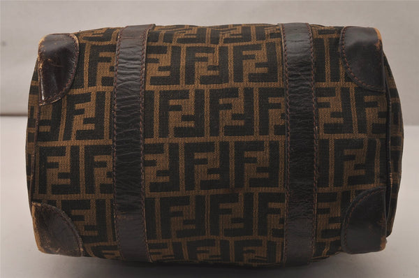 Authentic FENDI Zucca Hand Boston Bag Purse Canvas Leather Brown 8349J