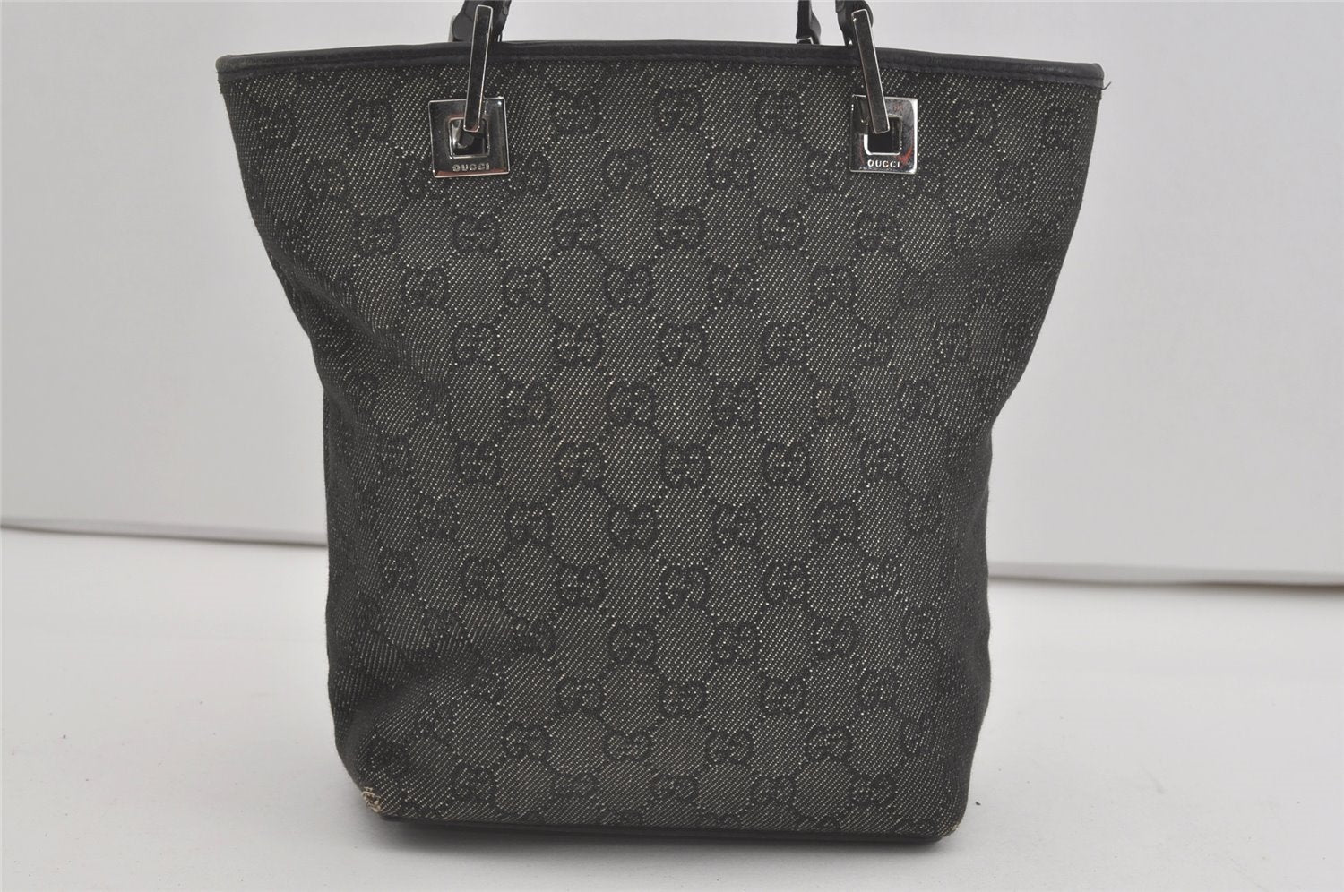 Authentic GUCCI Shoulder Hand Tote Bag GG Canvas Leather 31244 Black 8354I