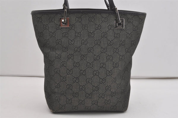 Authentic GUCCI Shoulder Hand Tote Bag GG Canvas Leather 31244 Black 8354I