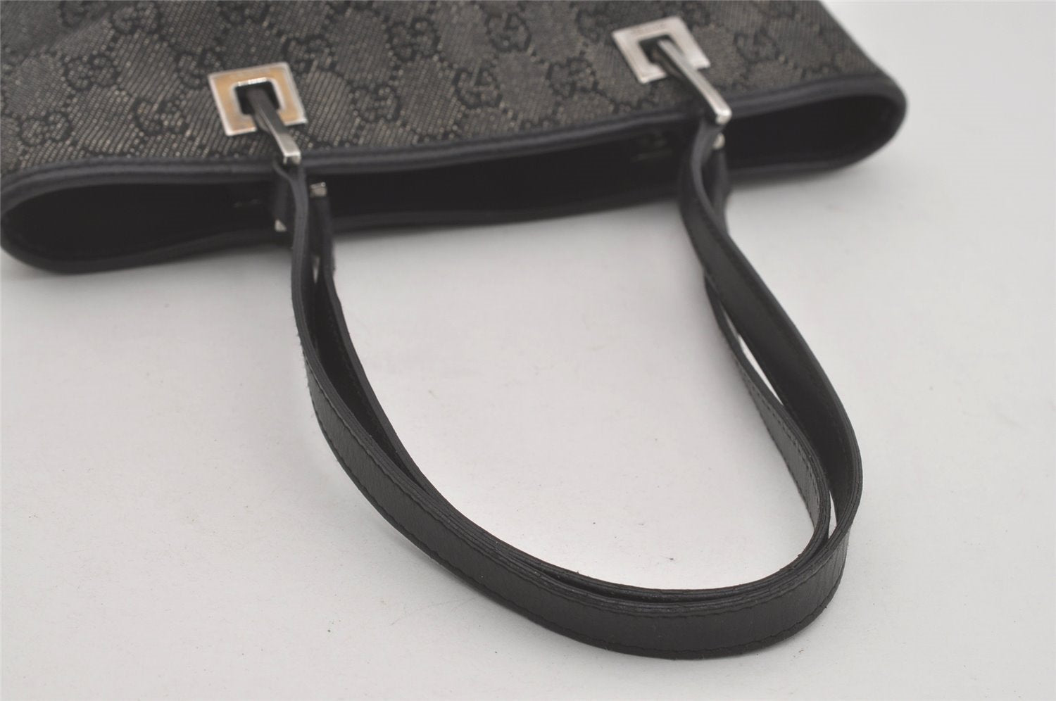 Authentic GUCCI Shoulder Hand Tote Bag GG Canvas Leather 31244 Black 8354I