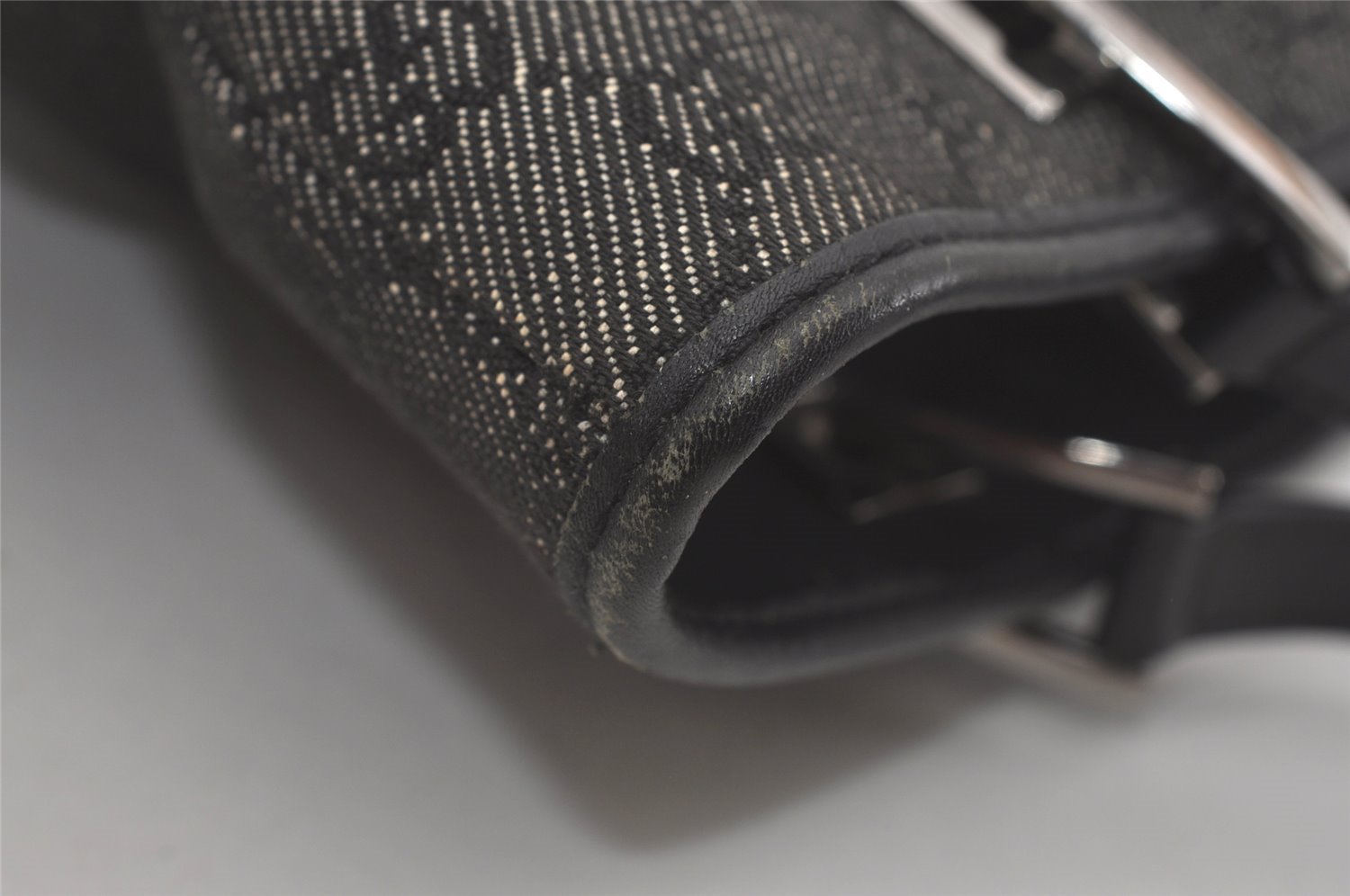 Authentic GUCCI Shoulder Hand Tote Bag GG Canvas Leather 31244 Black 8354I