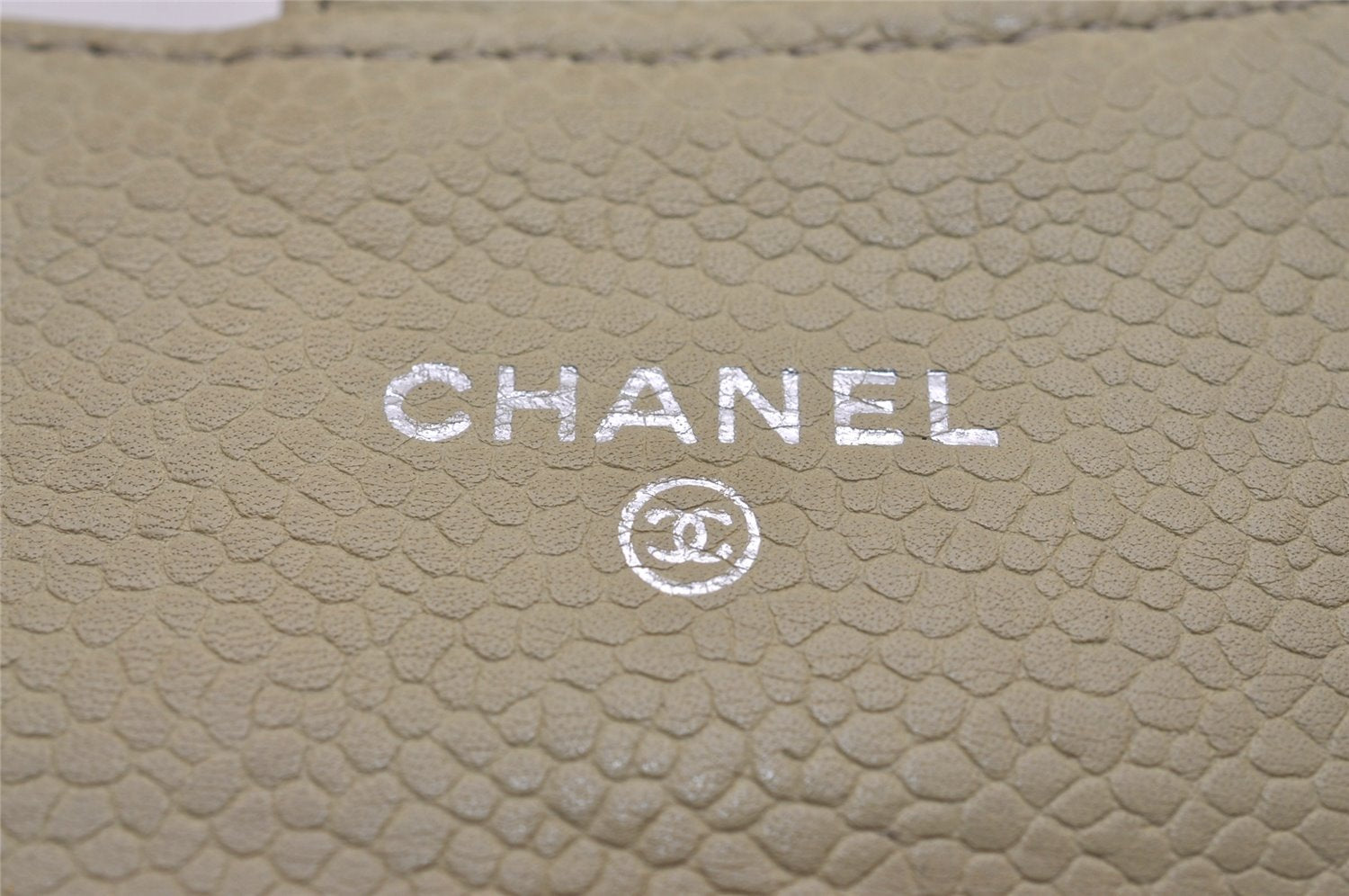 Authentic CHANEL Caviar Skin CC Logo Trifold Wallet Purse Light Green 8358I