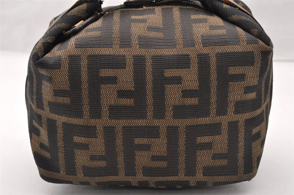 Authentic FENDI Vintage Zucca Hand Bag Pouch Purse Canvas Leather Brown 8359I