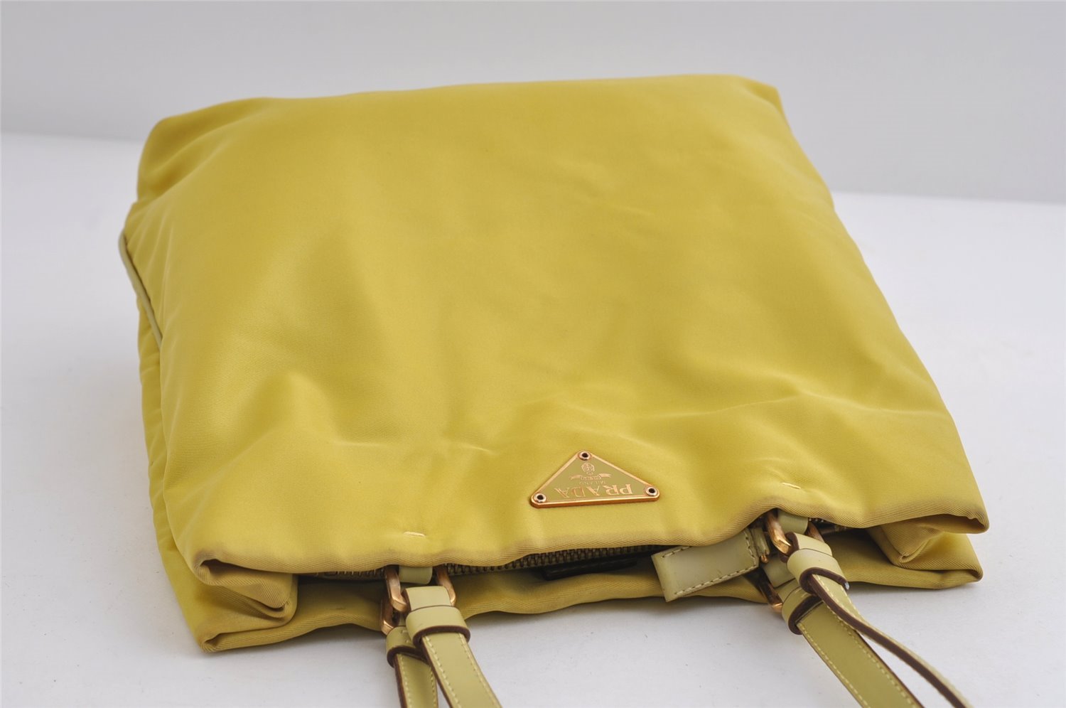 Authentic PRADA Nylon Tessuto Leather Shoulder Hand Bag Purse Yellow 8361I