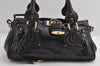 Authentic Chloe Paddington Enamel Leather Shoulder Hand Bag Black 8362I