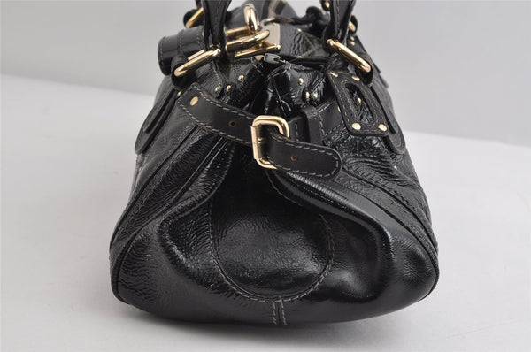 Authentic Chloe Paddington Enamel Leather Shoulder Hand Bag Black 8362I