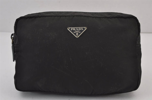 Authentic PRADA Vintage Nylon Tessuto Leather Pouch Purse Black 8363J