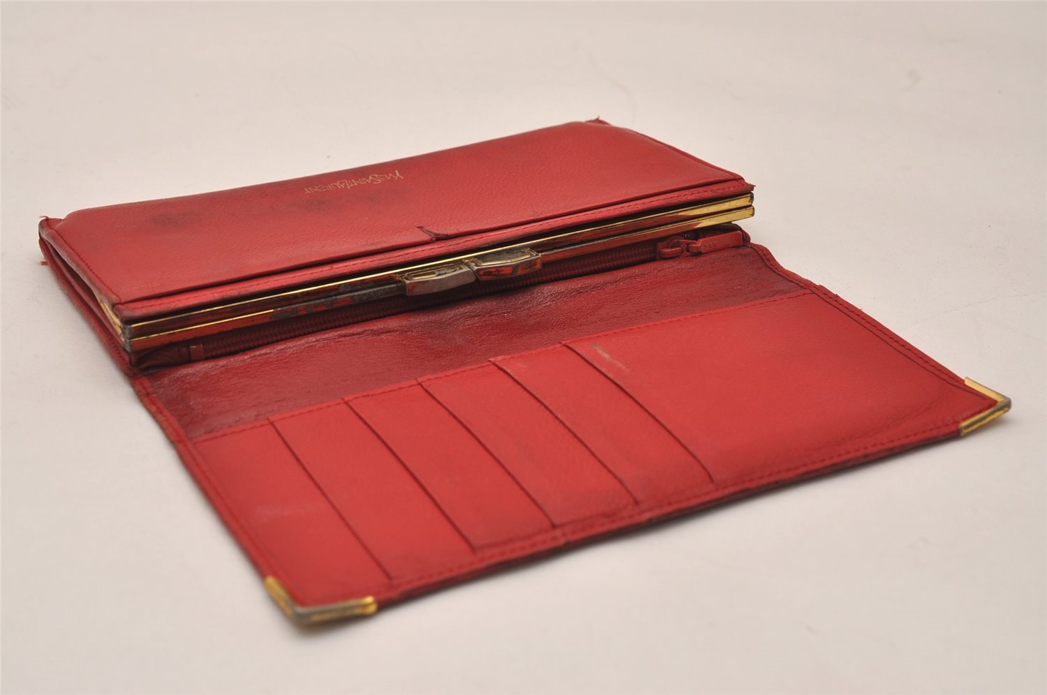 Authentic YVES SAINT LAURENT Vintage Long Wallet Purse Leather Red 8370J