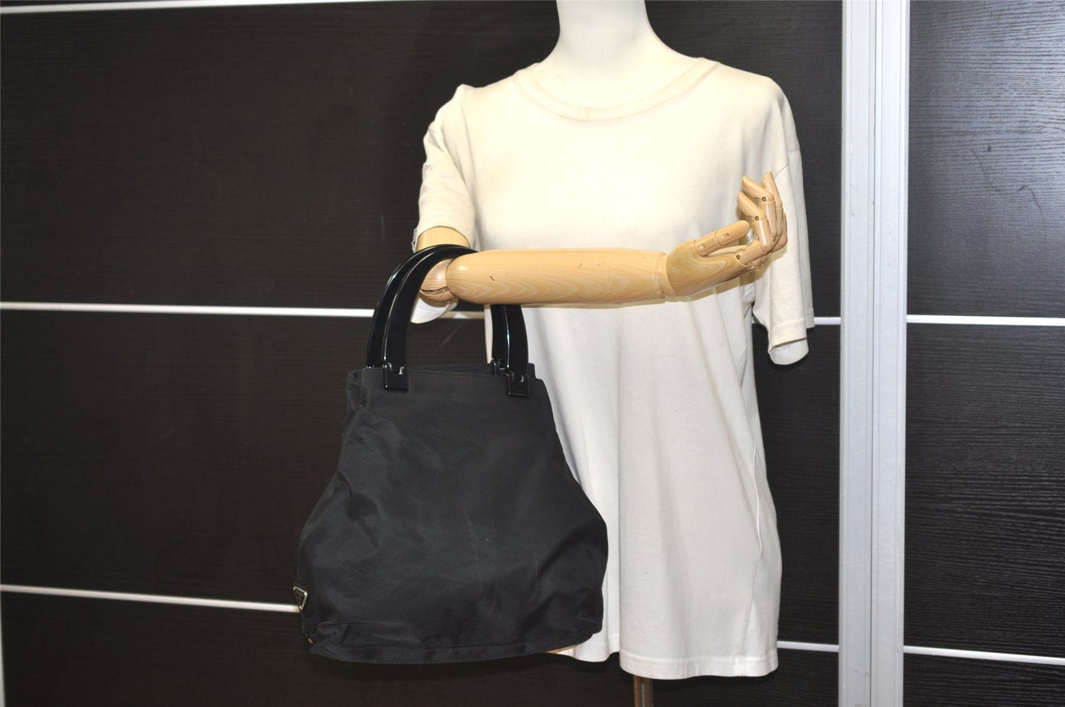 Authentic PRADA Nylon Tessuto + Plex Plastic Tote Hand Bag B8174 Black 8372J