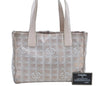 Authentic CHANEL New Travel Line Shoulder Tote Bag Nylon Leather Beige 8373H