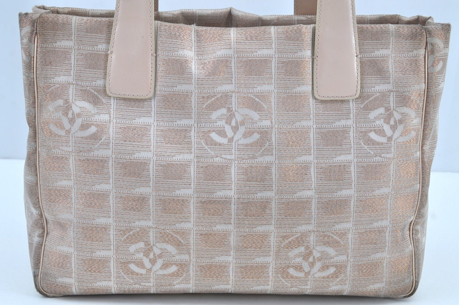 Authentic CHANEL New Travel Line Shoulder Tote Bag Nylon Leather Beige 8373H