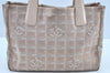 Authentic CHANEL New Travel Line Shoulder Tote Bag Nylon Leather Beige 8373H