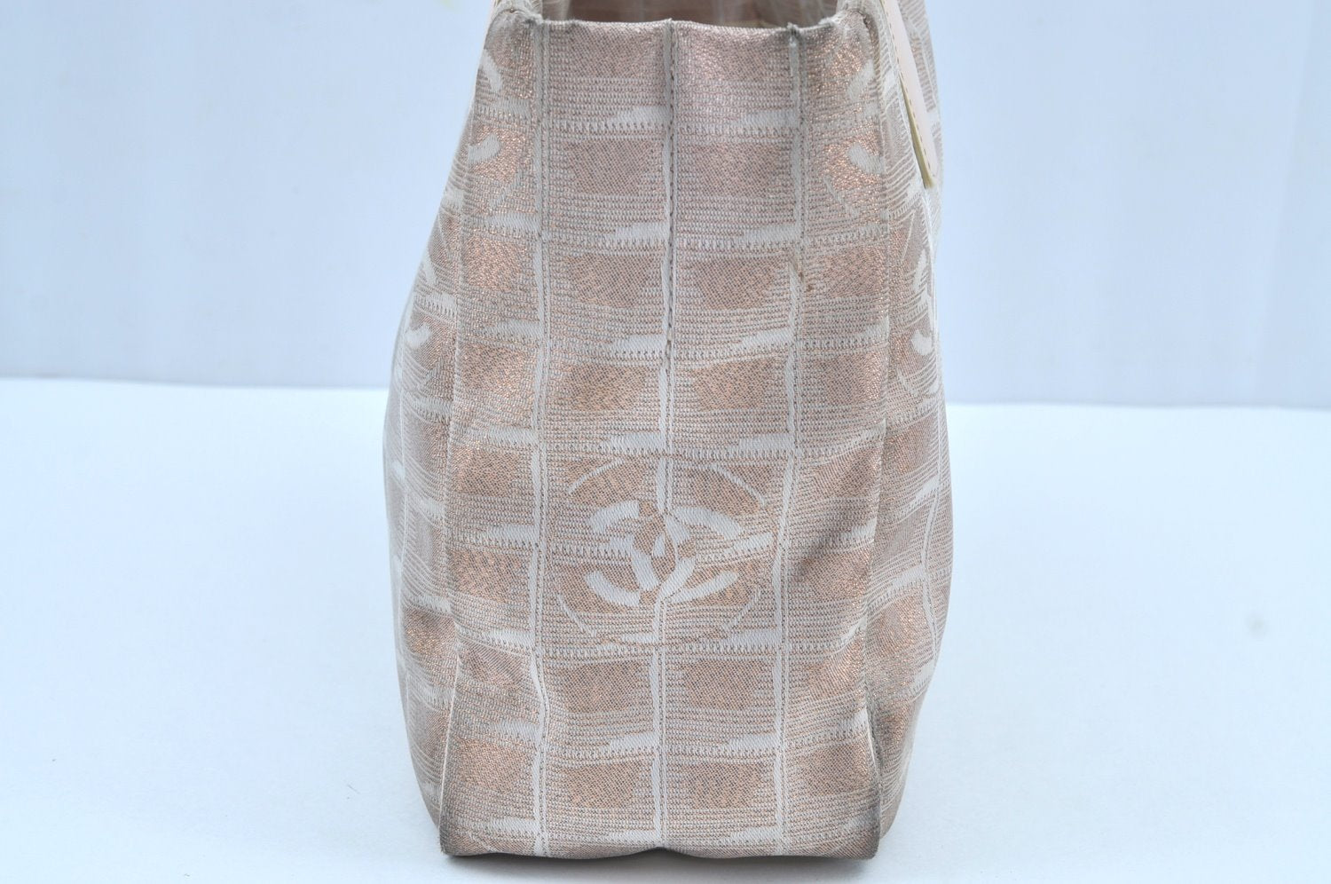 Authentic CHANEL New Travel Line Shoulder Tote Bag Nylon Leather Beige 8373H