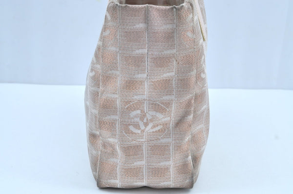 Authentic CHANEL New Travel Line Shoulder Tote Bag Nylon Leather Beige 8373H