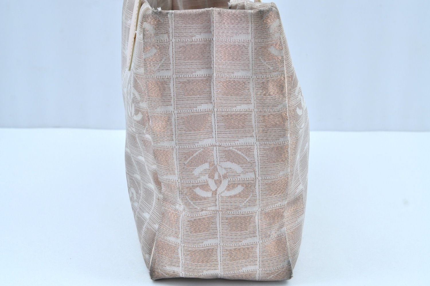 Authentic CHANEL New Travel Line Shoulder Tote Bag Nylon Leather Beige 8373H
