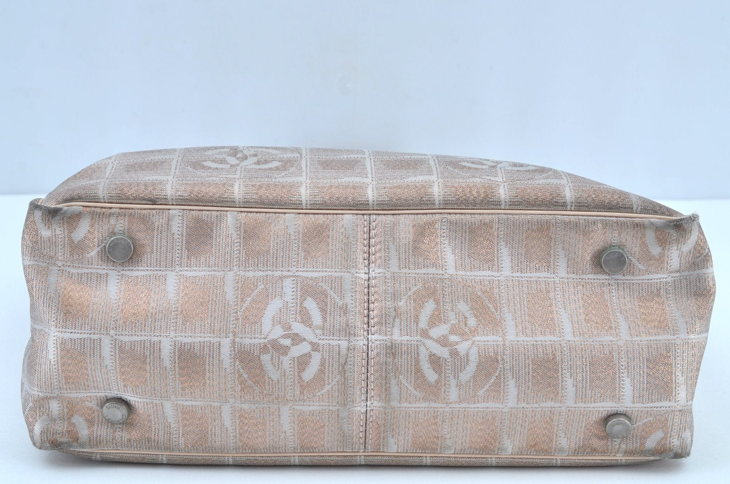 Authentic CHANEL New Travel Line Shoulder Tote Bag Nylon Leather Beige 8373H