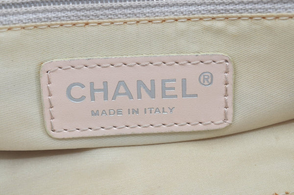 Authentic CHANEL New Travel Line Shoulder Tote Bag Nylon Leather Beige 8373H