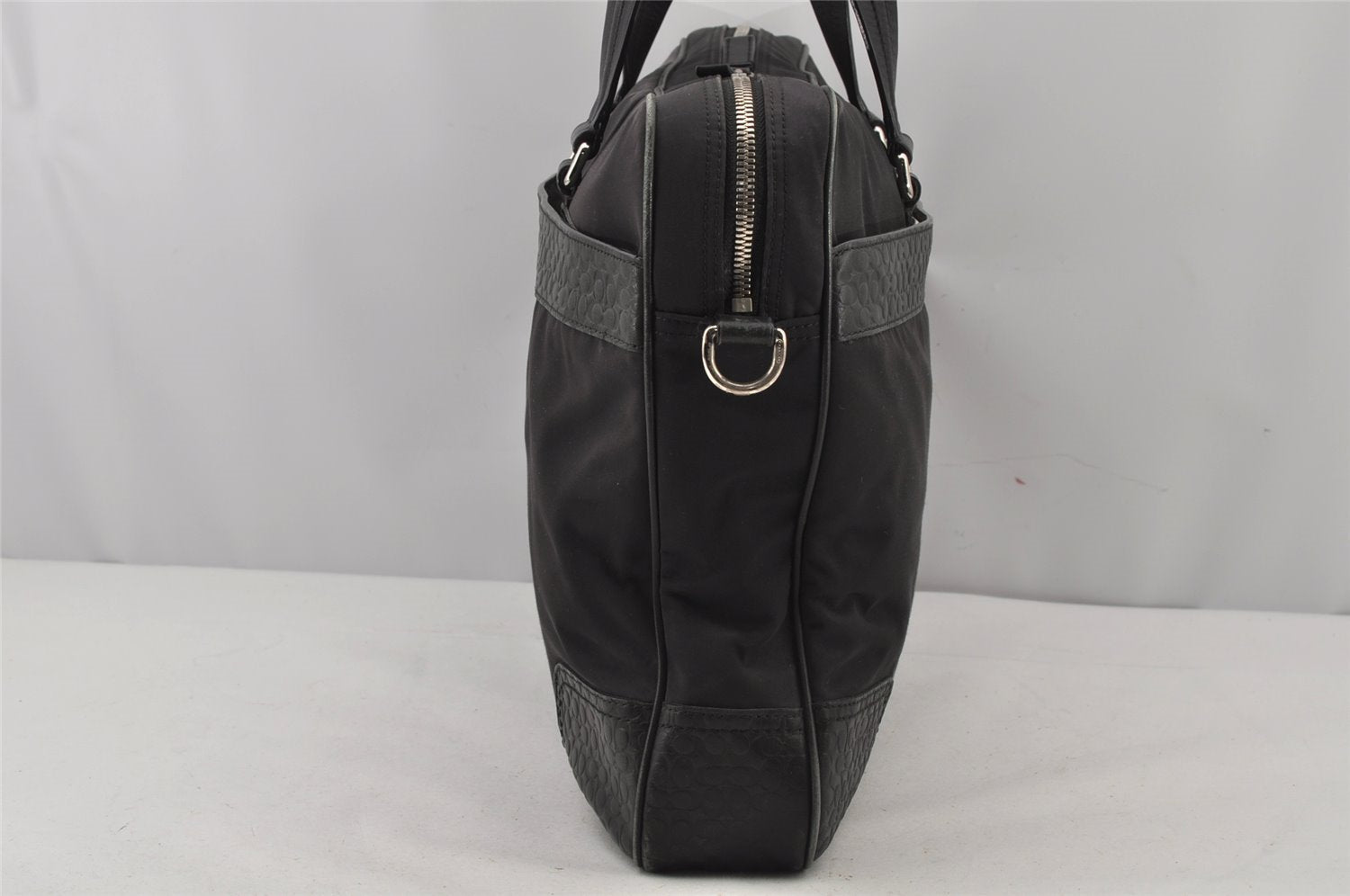 Authentic COACH Signature 2Way Briefcase Business Bag Nylon Leather Black 8374J