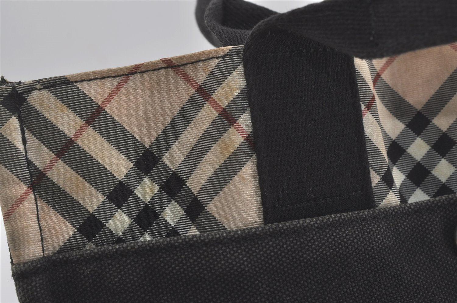 Authentic BURBERRY BLUE LABEL Check Hand Tote Bag Denim Nylon Black Beige 8375I