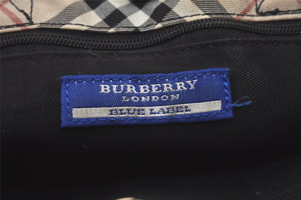 Authentic BURBERRY BLUE LABEL Check Hand Tote Bag Denim Nylon Black Beige 8375I