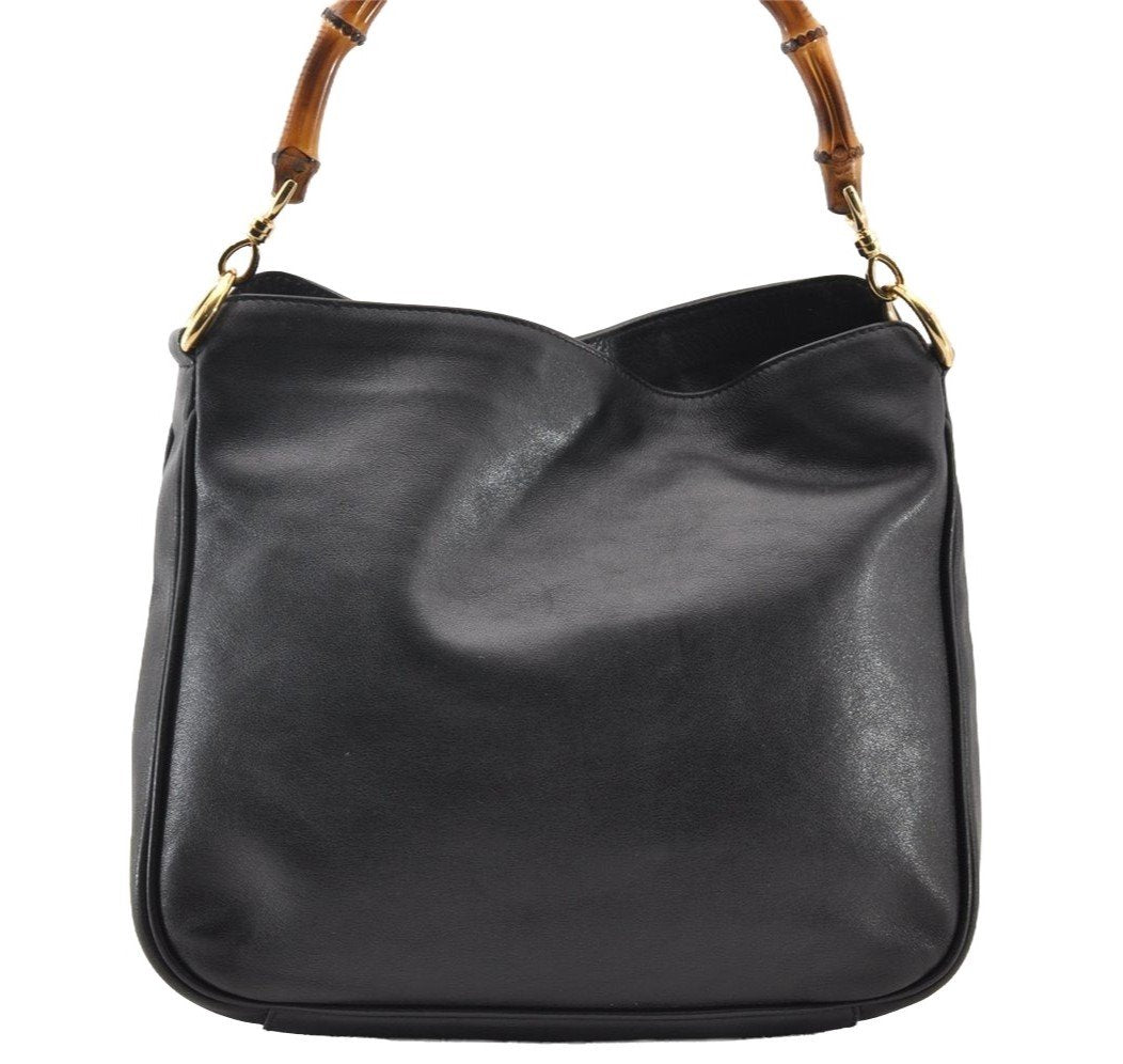 Authentic GUCCI Bamboo Vintage Shoulder Tote Bag Purse Leather Black Junk 8376I