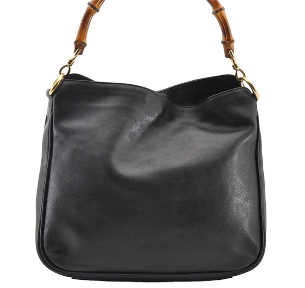 Authentic GUCCI Bamboo Vintage Shoulder Tote Bag Purse Leather Black Junk 8376I