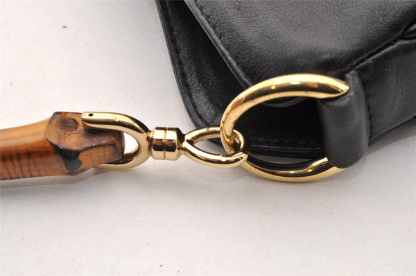 Authentic GUCCI Bamboo Vintage Shoulder Tote Bag Purse Leather Black Junk 8376I