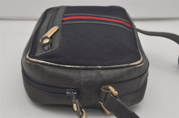 Authentic GUCCI Sherry Line Micro GG Canvas Leather Shoulder Bag Navy Blue 8377I