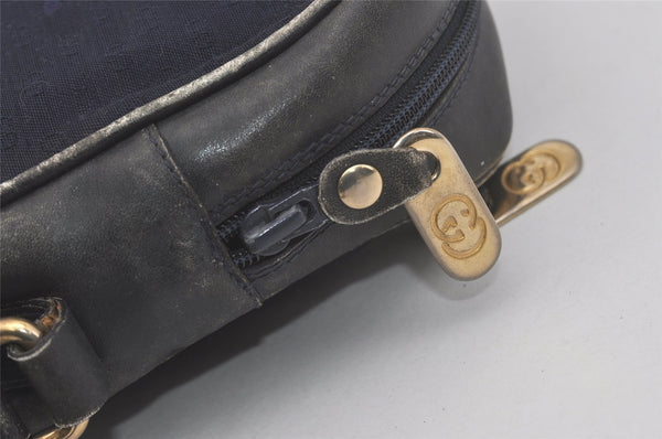 Authentic GUCCI Sherry Line Micro GG Canvas Leather Shoulder Bag Navy Blue 8377I