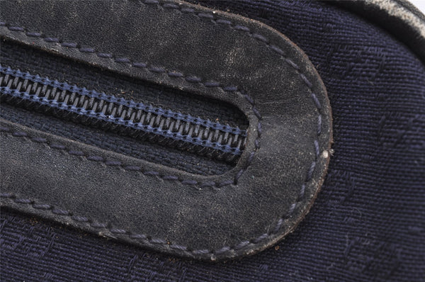 Authentic GUCCI Sherry Line Micro GG Canvas Leather Shoulder Bag Navy Blue 8377I