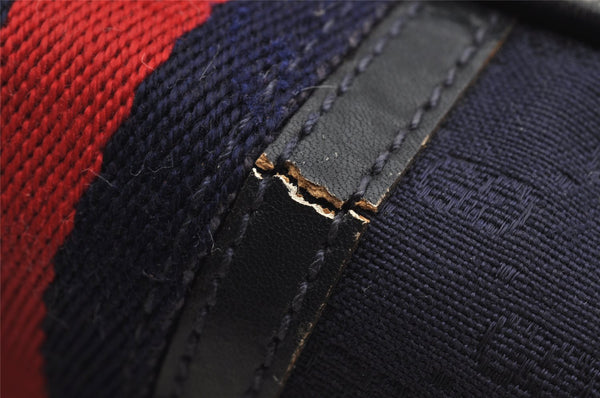 Authentic GUCCI Sherry Line Micro GG Canvas Leather Shoulder Bag Navy Blue 8377I