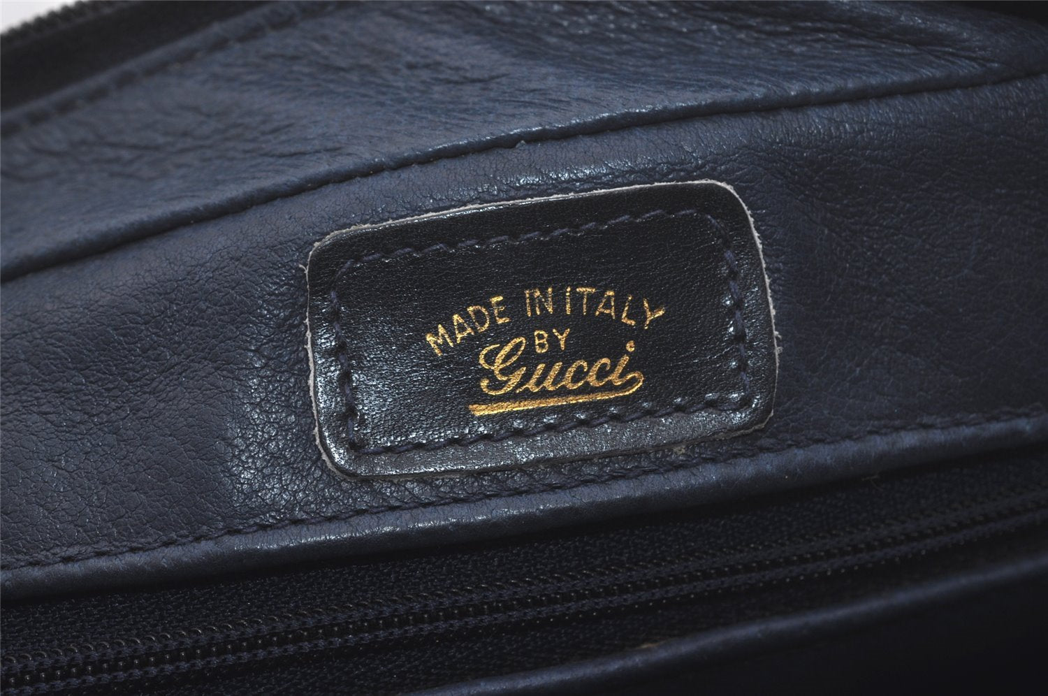 Authentic GUCCI Sherry Line Micro GG Canvas Leather Shoulder Bag Navy Blue 8377I