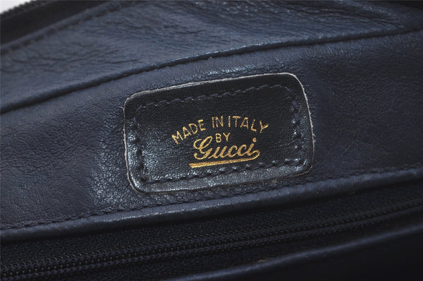 Authentic GUCCI Sherry Line Micro GG Canvas Leather Shoulder Bag Navy Blue 8377I