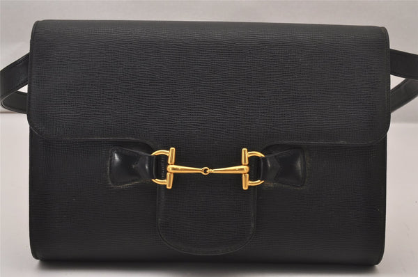 Authentic GUCCI Horsebit Vintage Shoulder Hand Bag Purse Leather Black 8380I