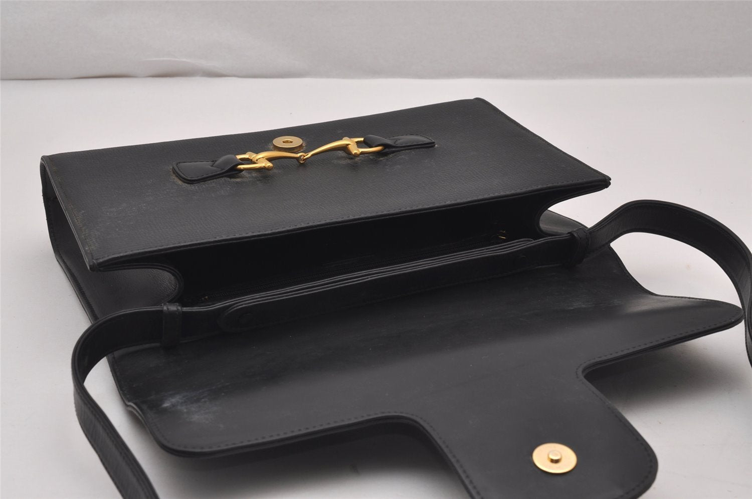 Authentic GUCCI Horsebit Vintage Shoulder Hand Bag Purse Leather Black 8380I