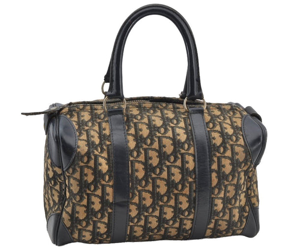 Authentic Christian Dior Trotter Hand Boston Bag Canvas Leather Blue Junk 8383I