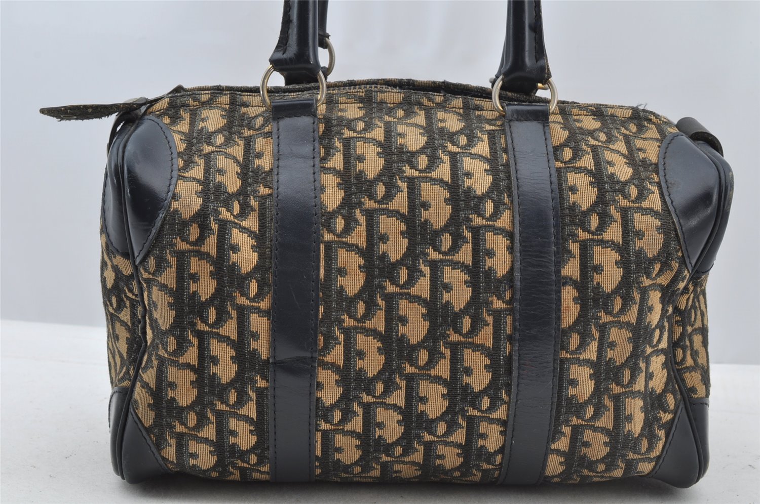 Authentic Christian Dior Trotter Hand Boston Bag Canvas Leather Blue Junk 8383I