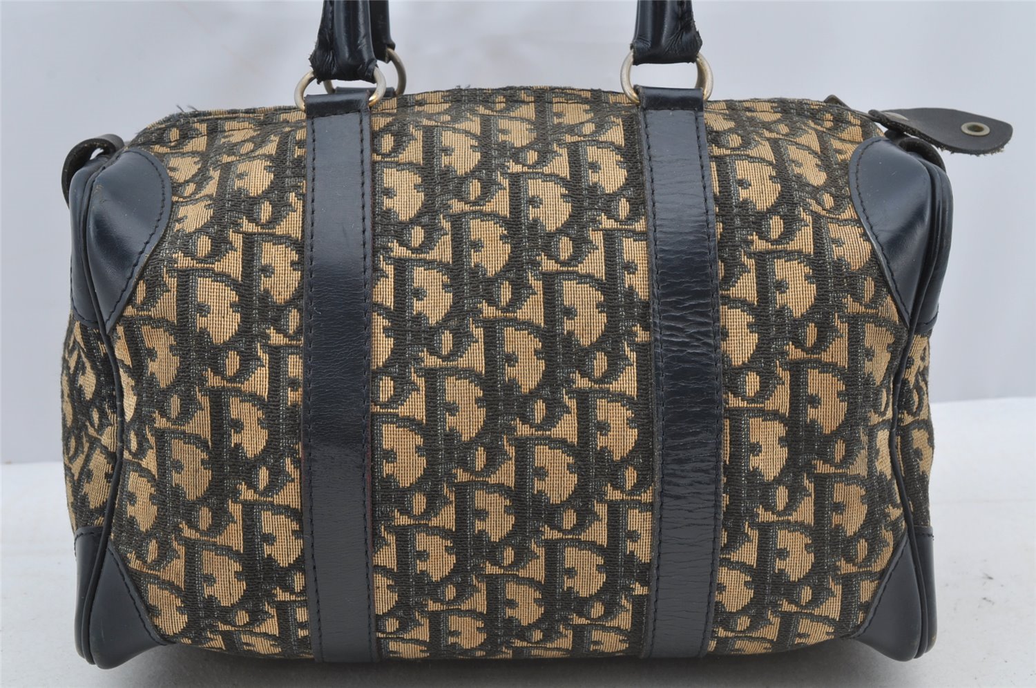 Authentic Christian Dior Trotter Hand Boston Bag Canvas Leather Blue Junk 8383I