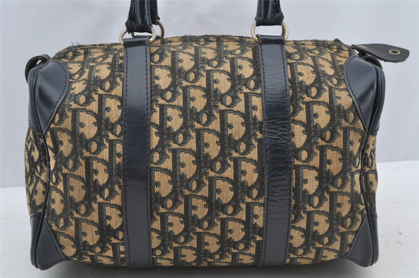 Authentic Christian Dior Trotter Hand Boston Bag Canvas Leather Blue Junk 8383I