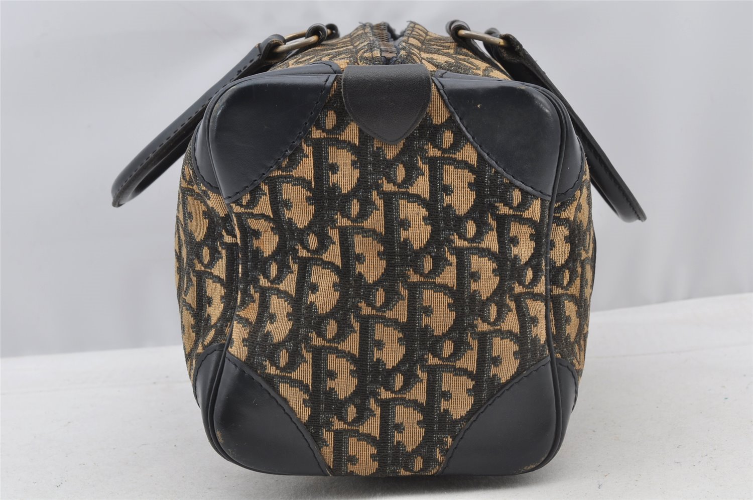 Authentic Christian Dior Trotter Hand Boston Bag Canvas Leather Blue Junk 8383I