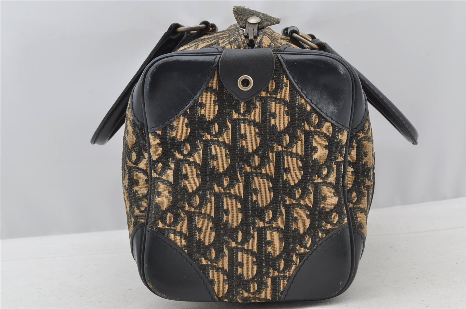 Authentic Christian Dior Trotter Hand Boston Bag Canvas Leather Blue Junk 8383I