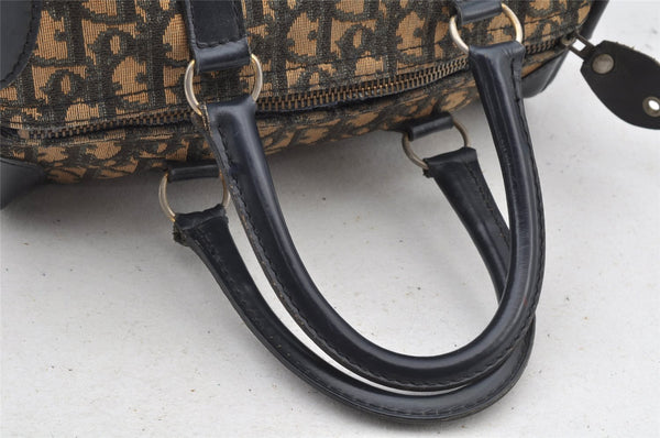 Authentic Christian Dior Trotter Hand Boston Bag Canvas Leather Blue Junk 8383I