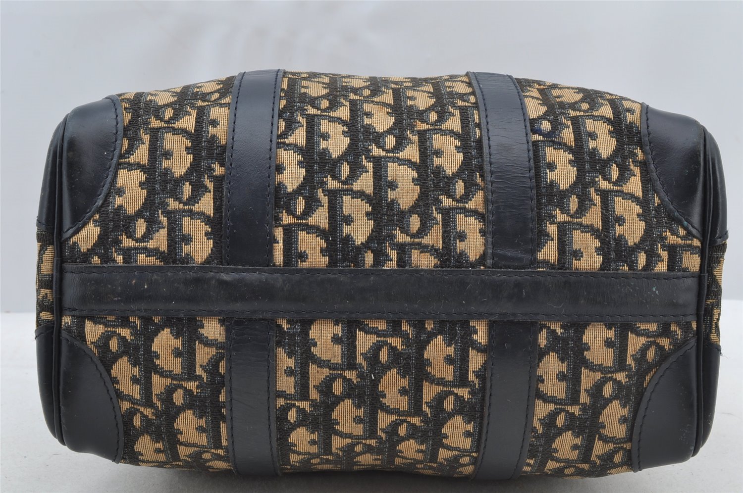 Authentic Christian Dior Trotter Hand Boston Bag Canvas Leather Blue Junk 8383I